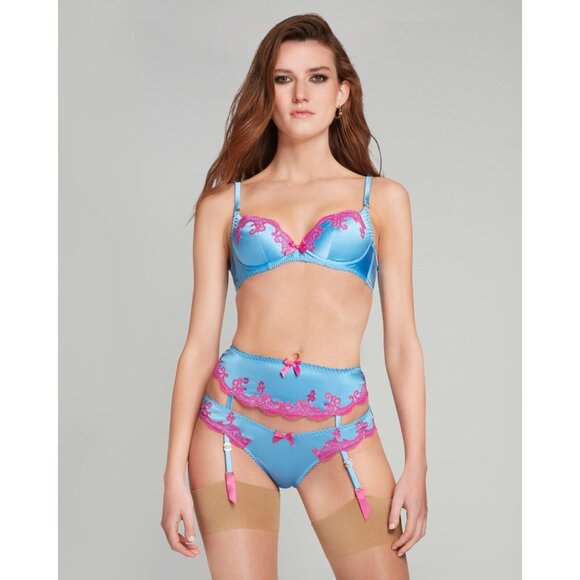 Agent Provocateur Molly Blue Pink Silk Bra 34B NWT $235 - Picture 10 of 16